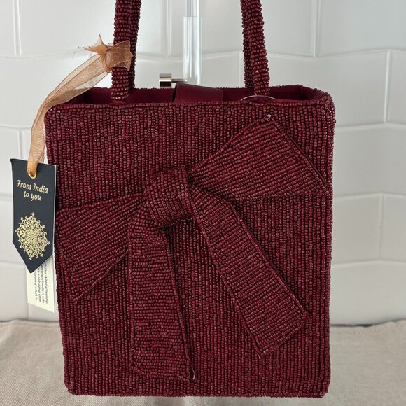 Made in India Bow Hand Held Bag - Maroon - Picture 1 of 13
